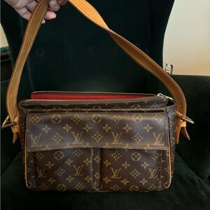 Louis Vuitton CITE GM Monogram Canvas Shoulder Bag with Red Interior